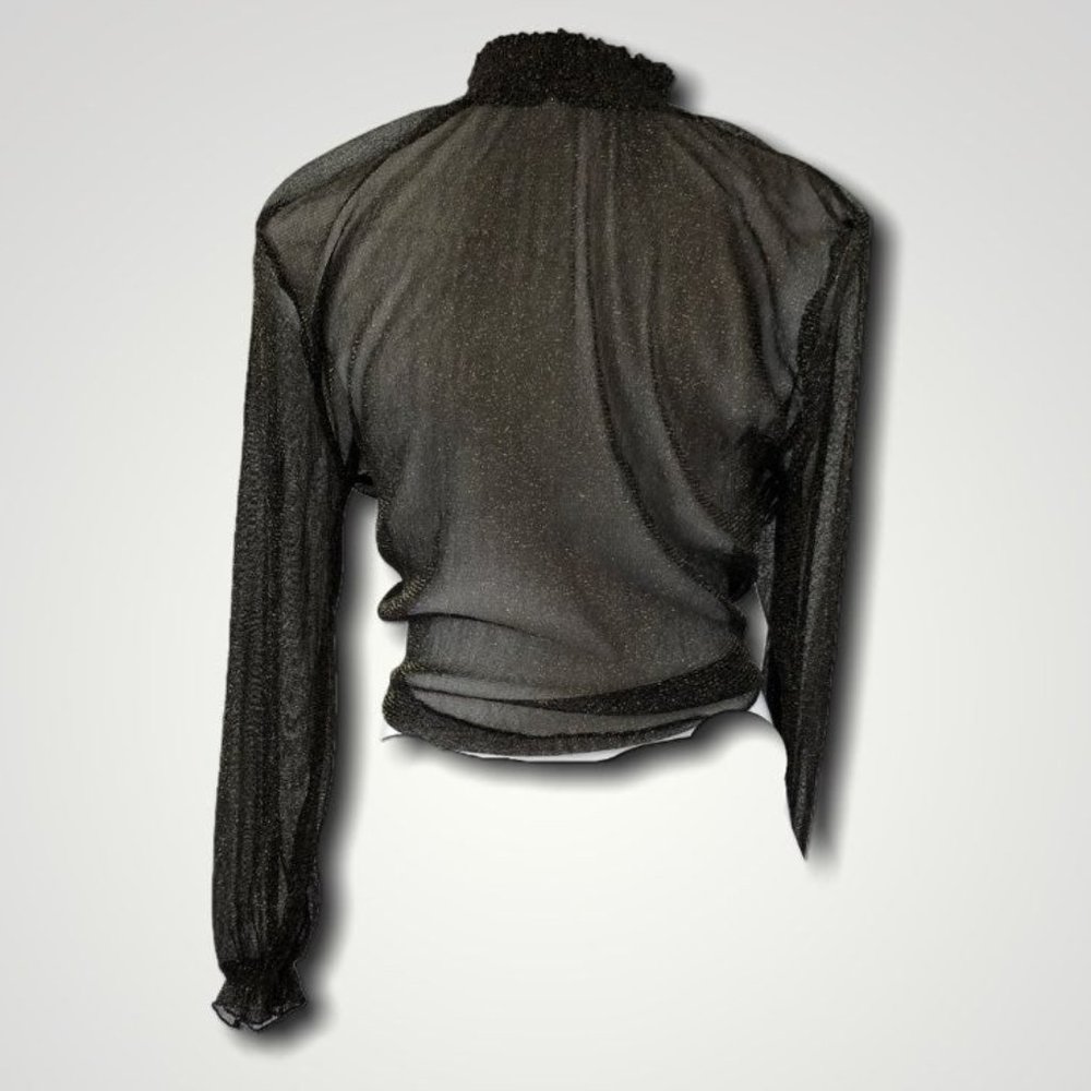 Black Gold Mesh Long Sleeve Tied Blouse - Picture 5 of 8